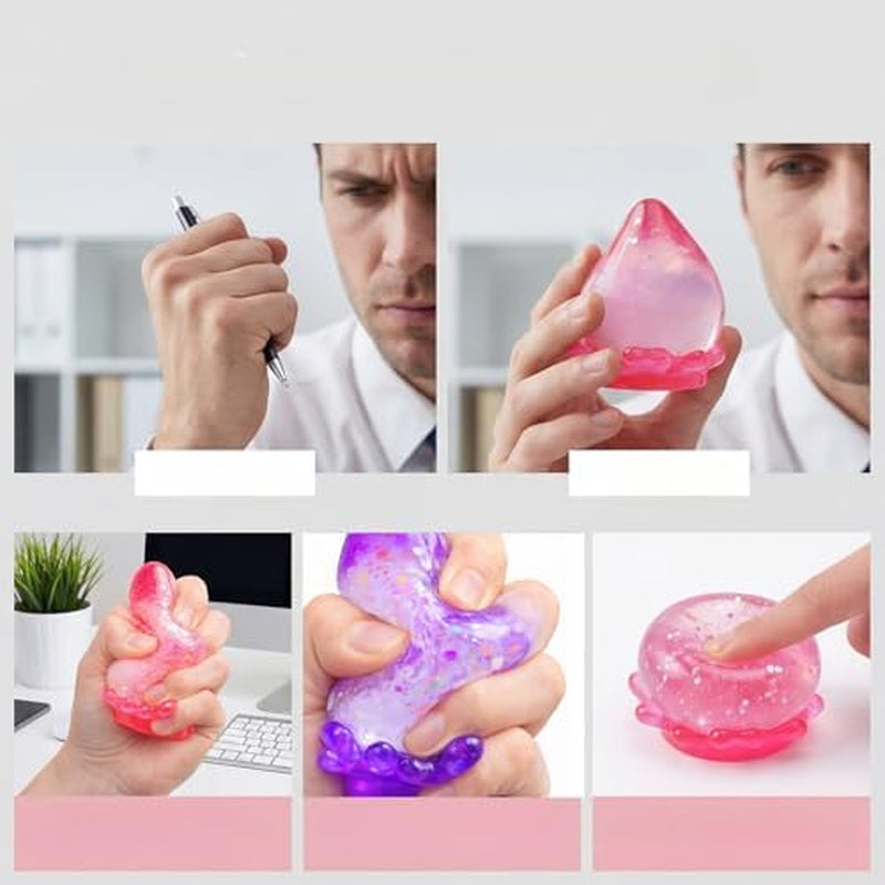 Dream Drop Squishy Fidget Toys Malt Sugar Filled Slow Rising Sensory Stress Balls for Adults Heavy Duty Glitter Droplet Squeeze Toys for Anxiety Relief Office Desk Easter Basket Stuffers Hot Pink