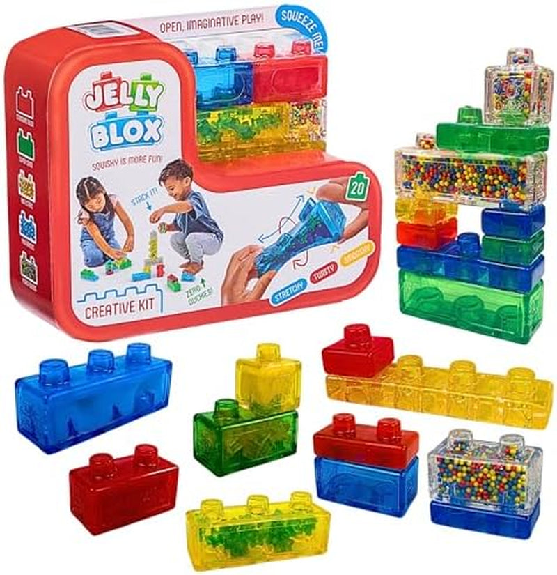 Jelly Blox Creative Kit | Includes 20 Blocks | Toddler & Preschool Building Blocks Kids Can Squeeze, Stretch, Squish | MESH ACCREDITED | Safety Tested & Ouch-Free | Sensory Play Toy Ages 2+